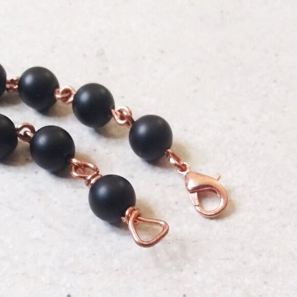 Handmade & Unique! Wire Wrapped Heart Necklace ~ Black Stone + Copper ~ Evil Eye - Picture 13 of 15